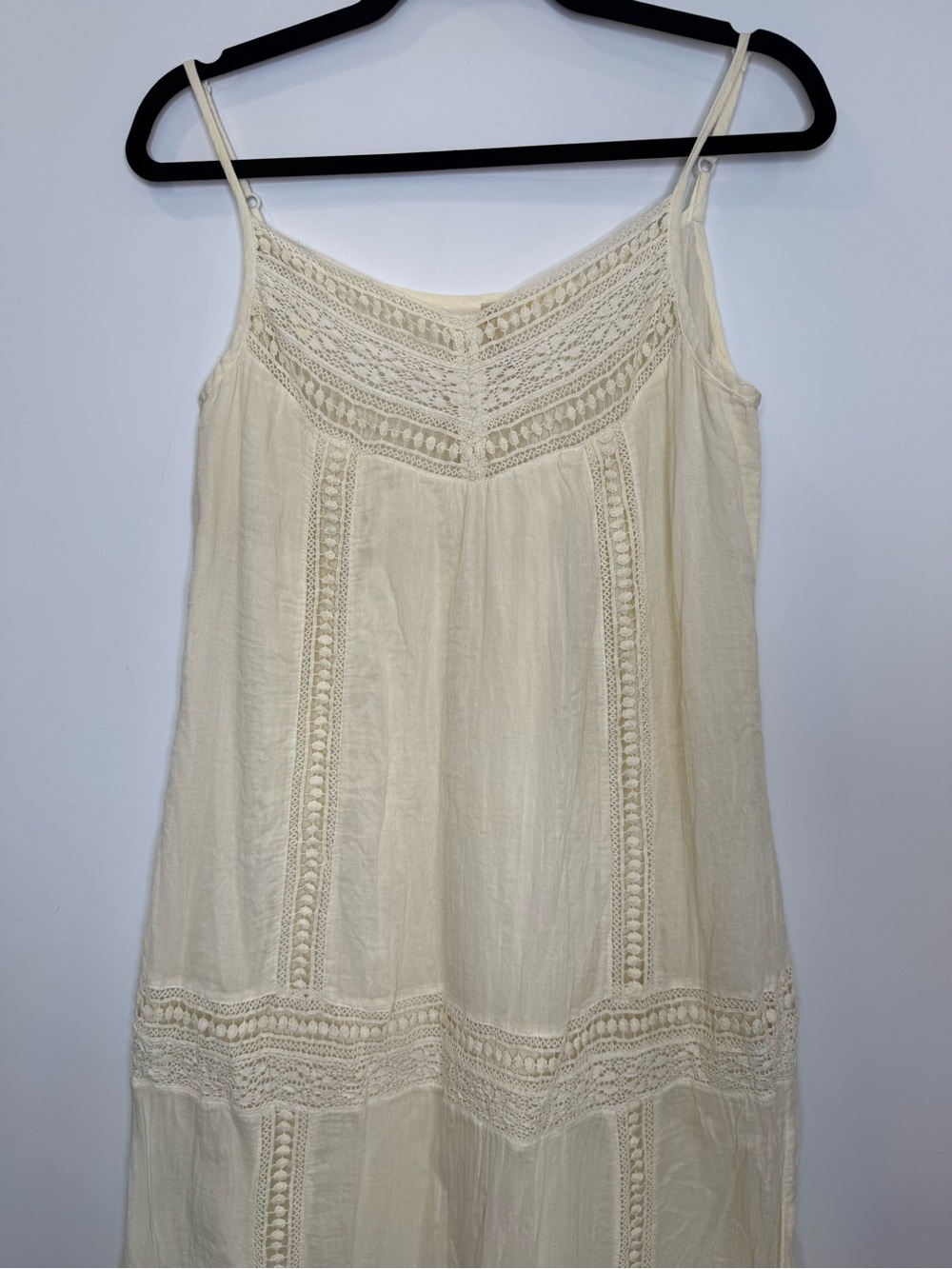 Touché balnéaire Spaghetti Strap Cream Maxi Dress Lace Insets boho cottage sz m - Picture 3 of 11